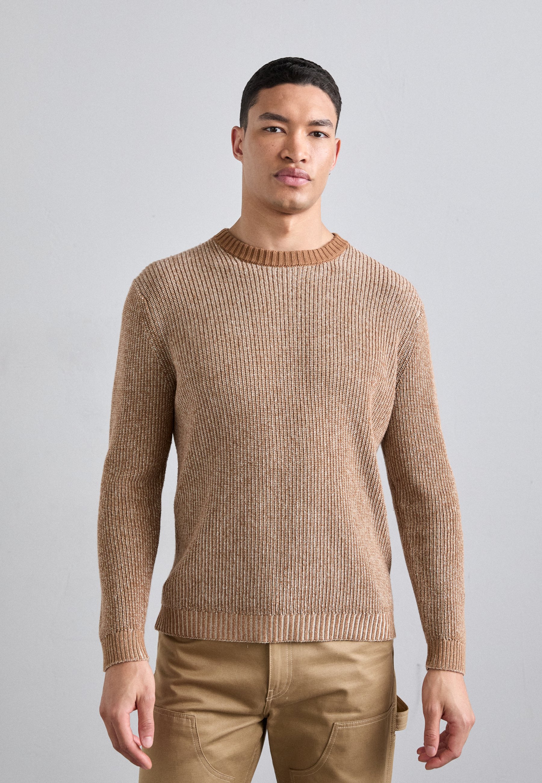 KNITID CASHMERE BLEND MIX RIB CREW - Jumper - mochaccino/full