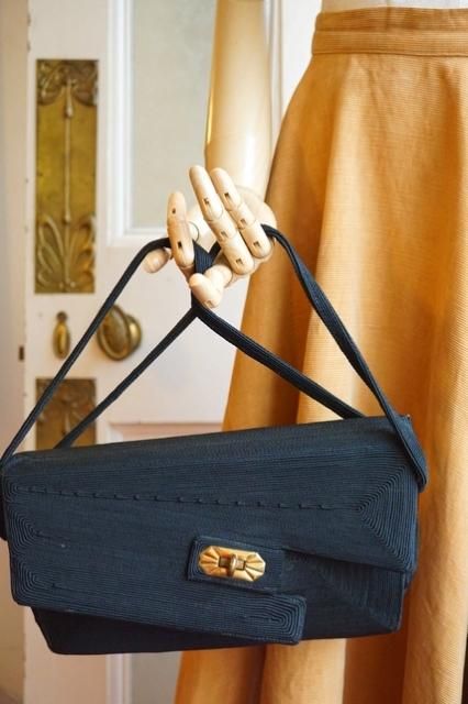 USA VINTAGE 1940's SILK CORD HAND BAG w/FLAP ヴィンテージバッグ 40