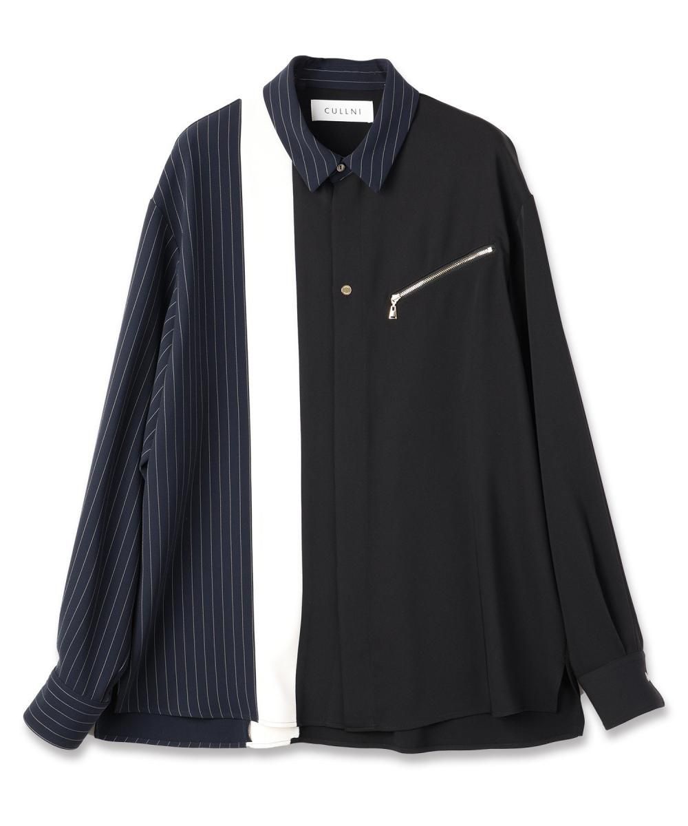 CULLNI [クルニ] Double Satin Bi Color Zip Shirt＜ダブルサテンバイ