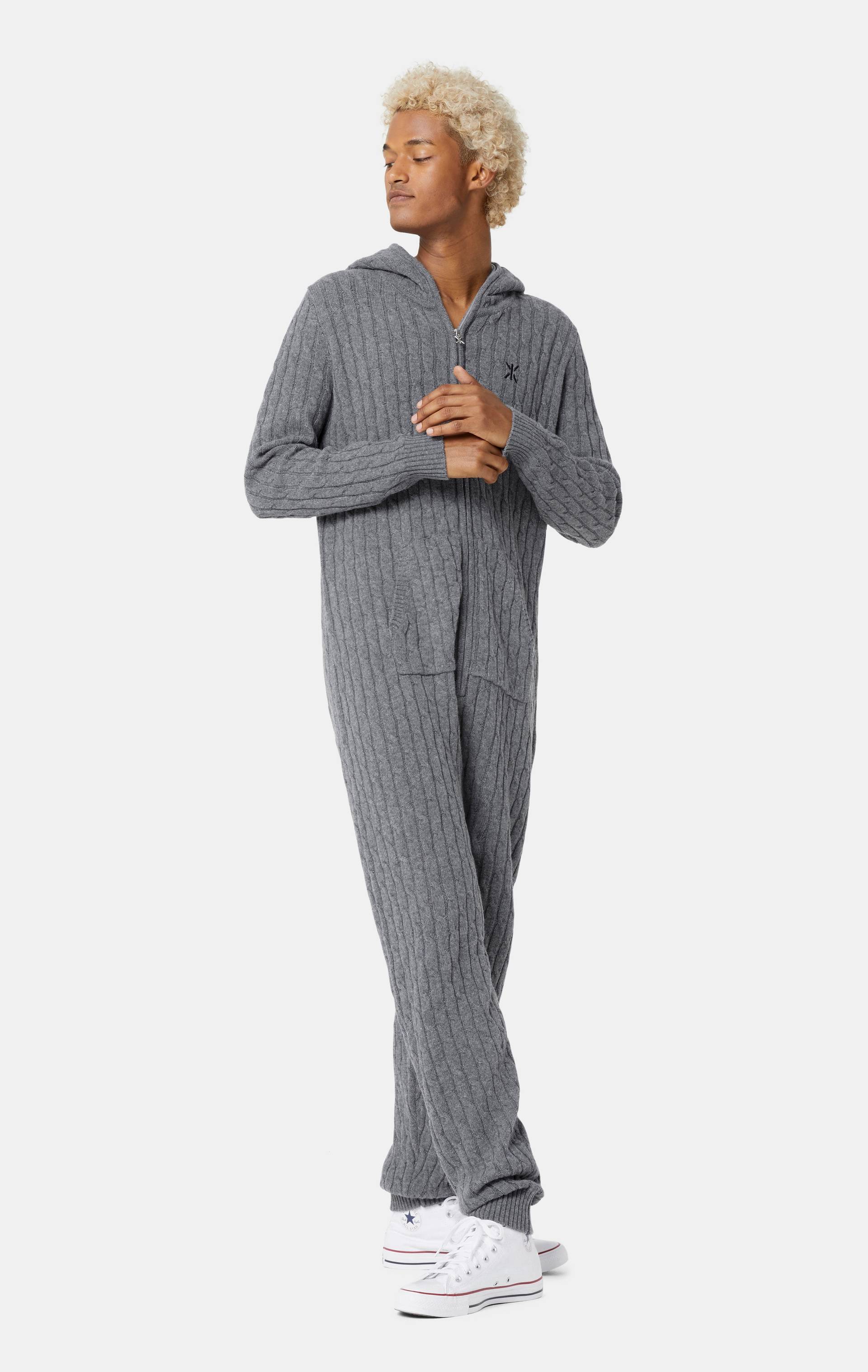 Cable Knit Jumpsuit Dark Grey - Onepiece
