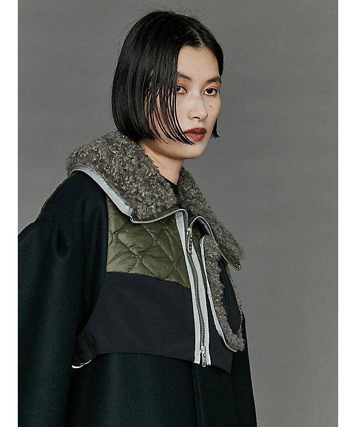 BIG COLLAR FABRIC MIX VEST【セットアップ着用