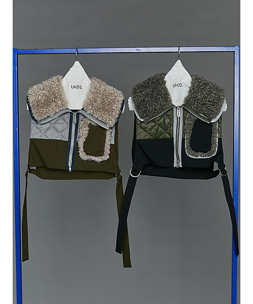 BIG COLLAR FABRIC MIX VEST【セットアップ着用