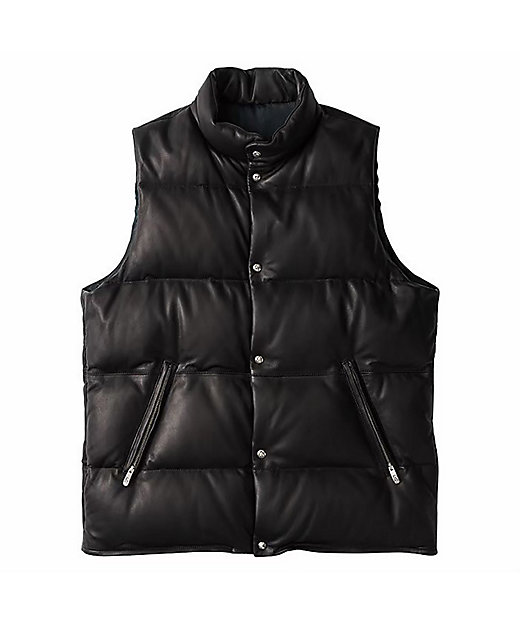 LEATHER DOWN VEST W／LOVE ＆ PEACE