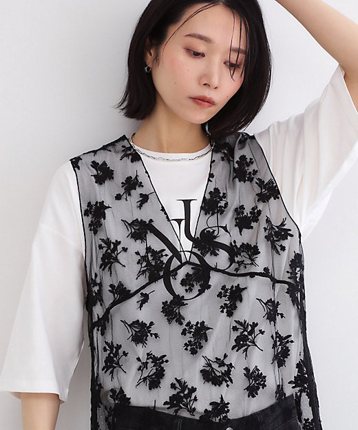 シアー刺繍チュニックブラウス【洗濯機OK】（2002600227