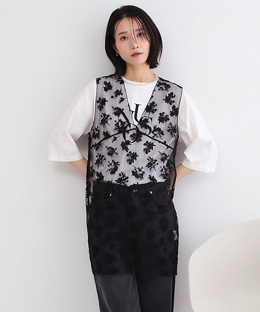 シアー刺繍チュニックブラウス【洗濯機OK】（2002600227