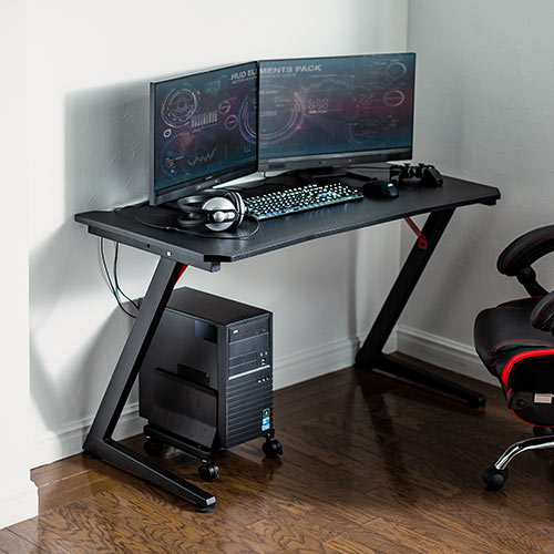 ゲーミングデスク 幅120cm 奥行60cm カーボン柄ブラック 100-DESKG002