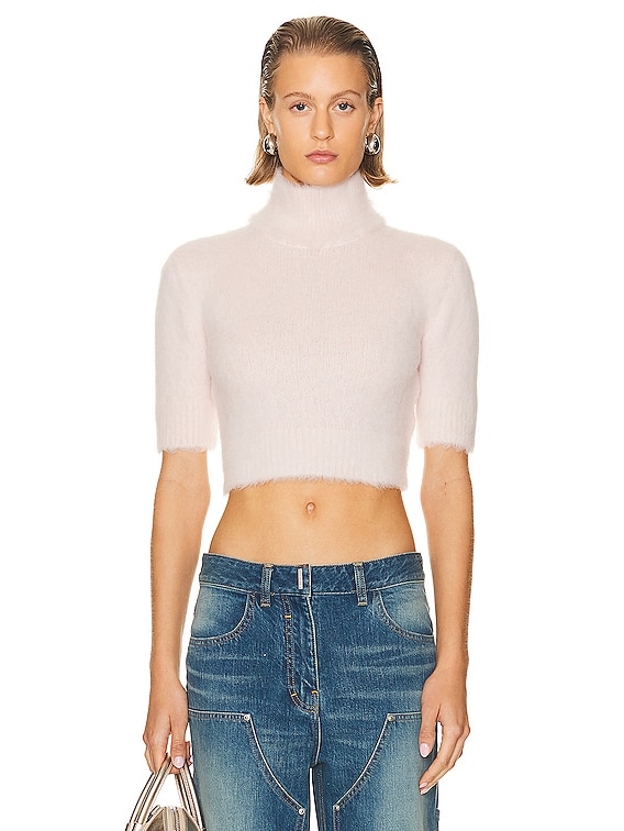 Givenchy 4G Tonal High Neck Cropped Sweater in Blush Pink | FWRD