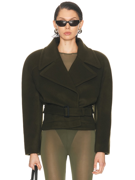 Stella McCartney Brushed Wool Short Coat in Dark Khaki | FWRD