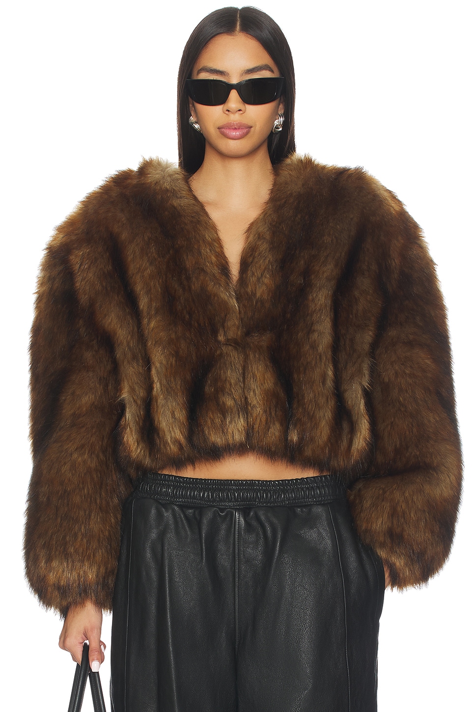 Alexander Wang Faux Fur Cropped Jacket in Chestnut | REVOLVE