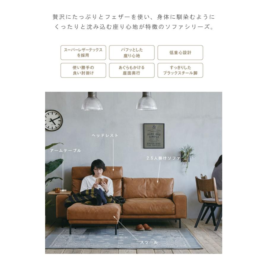 2.5人掛けソファ スチール脚 レザーテックス プルート クラッシュ コン