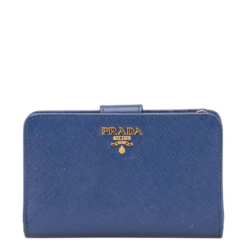 PRADA（プラダ） 二つ折り財布 ブルー レザー レディース 【中古