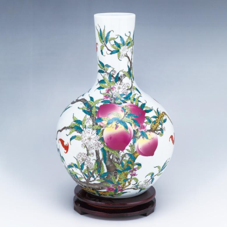 景徳鎮 粉彩九桃図天球瓶 中国 陶磁器 工芸 - アートの友社 : ホーリ