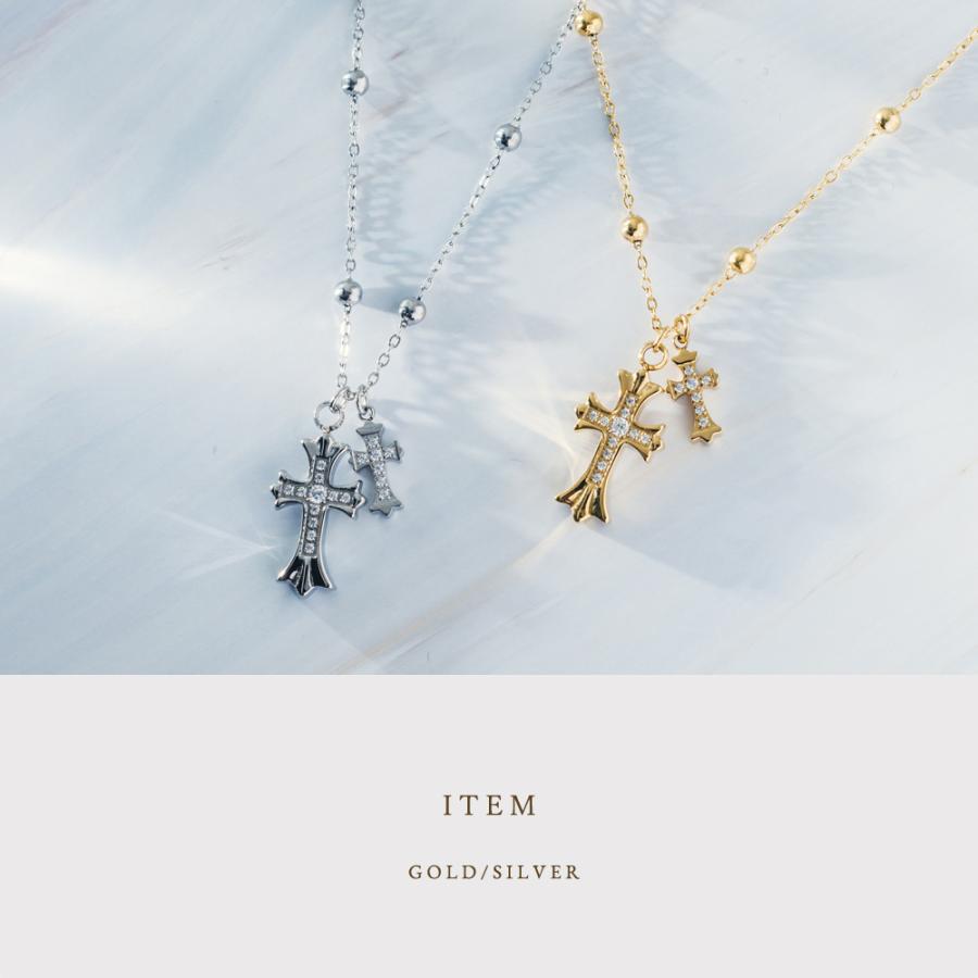 ネックレス レディース ステンレス (186) 十字架 CZ 2色あり 銀色 金色