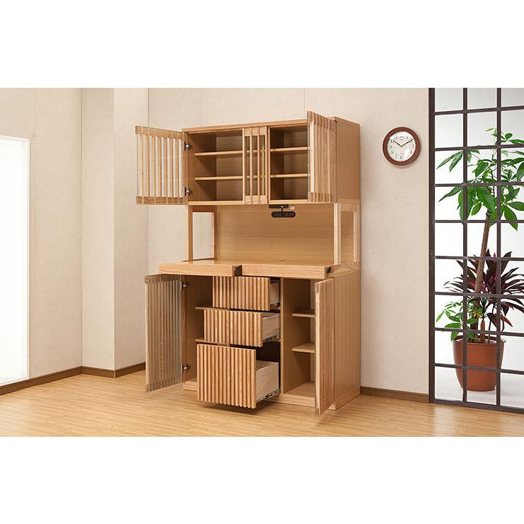 食器棚 収納 大川家具 130 キッチンボード ナチュラル タモ 無垢材を