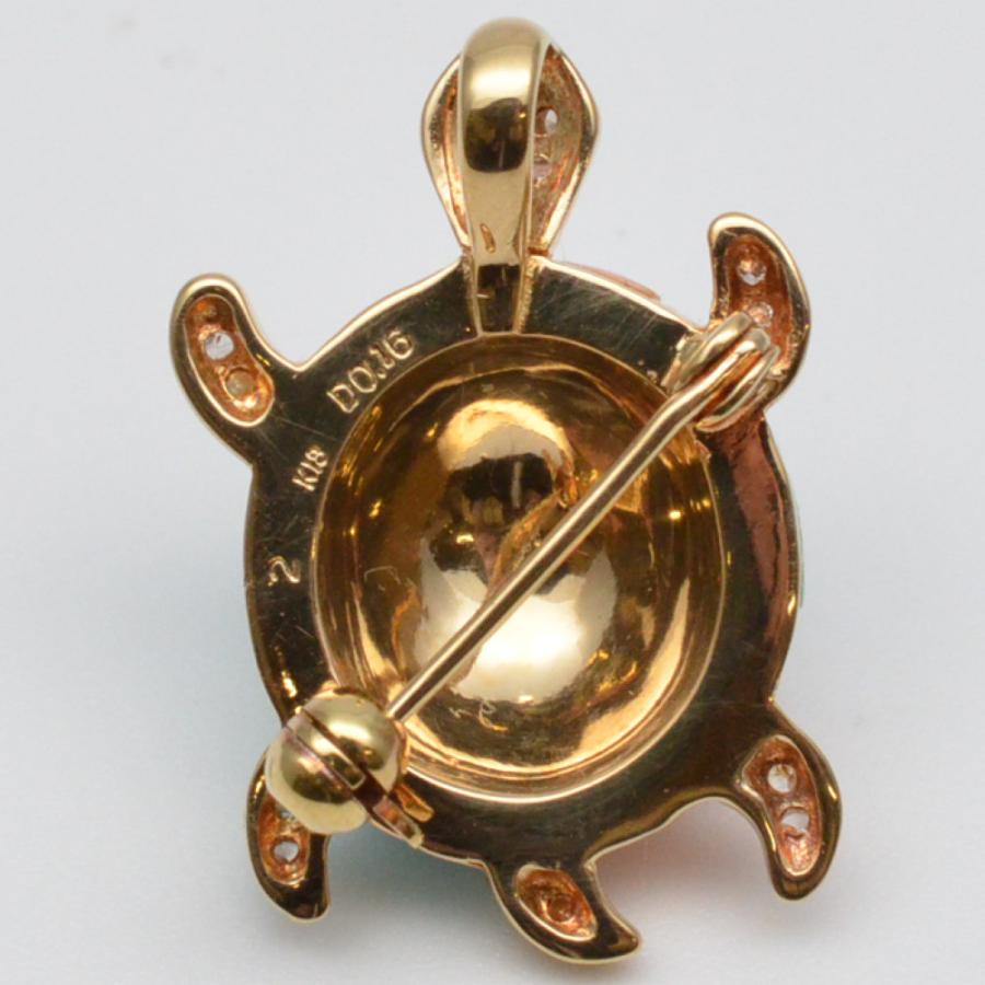 K18 亀モチーフブローチ兼ペンダントトップ ダイヤモンド0.16ct 金