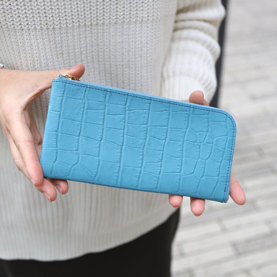 クロコ型L字長財布/全14色】クロコダイル型押しレザー/上品かつ高級感