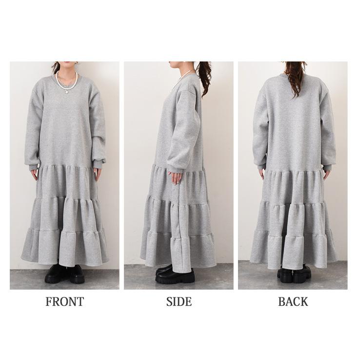 REAL STYLE ワンピース レディース 裏起毛 長袖 ロング ティアード 綿