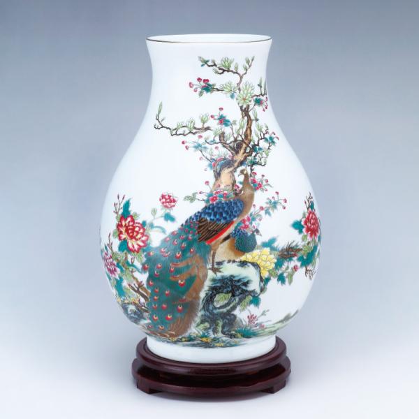 中国 アンティーク 花瓶 色絵 花鳥 人物文様 大型花器 飾り壺 e1357-G