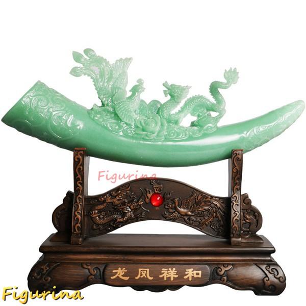 風水置物 龍 象牙 龍の置物 緑 樹脂工芸品 招財 財運 金運アップ 台座