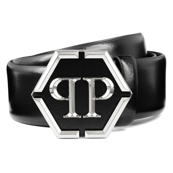 希少 Philipp Plein ベルト ロゴ入り ブラック Philipp Plein ロゴ
