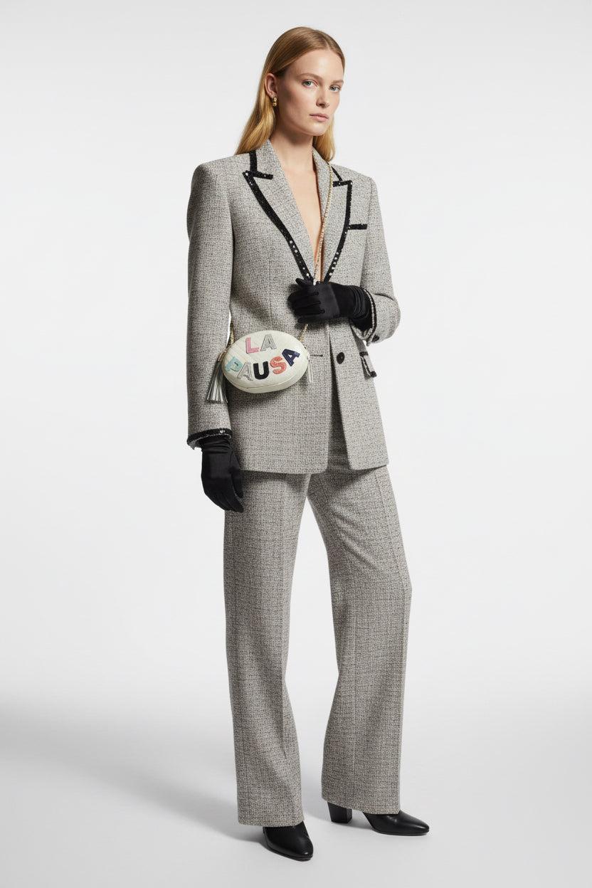 Chanel La Pausa Oval Evening Bag White Chevron Lambskin Multicolor
