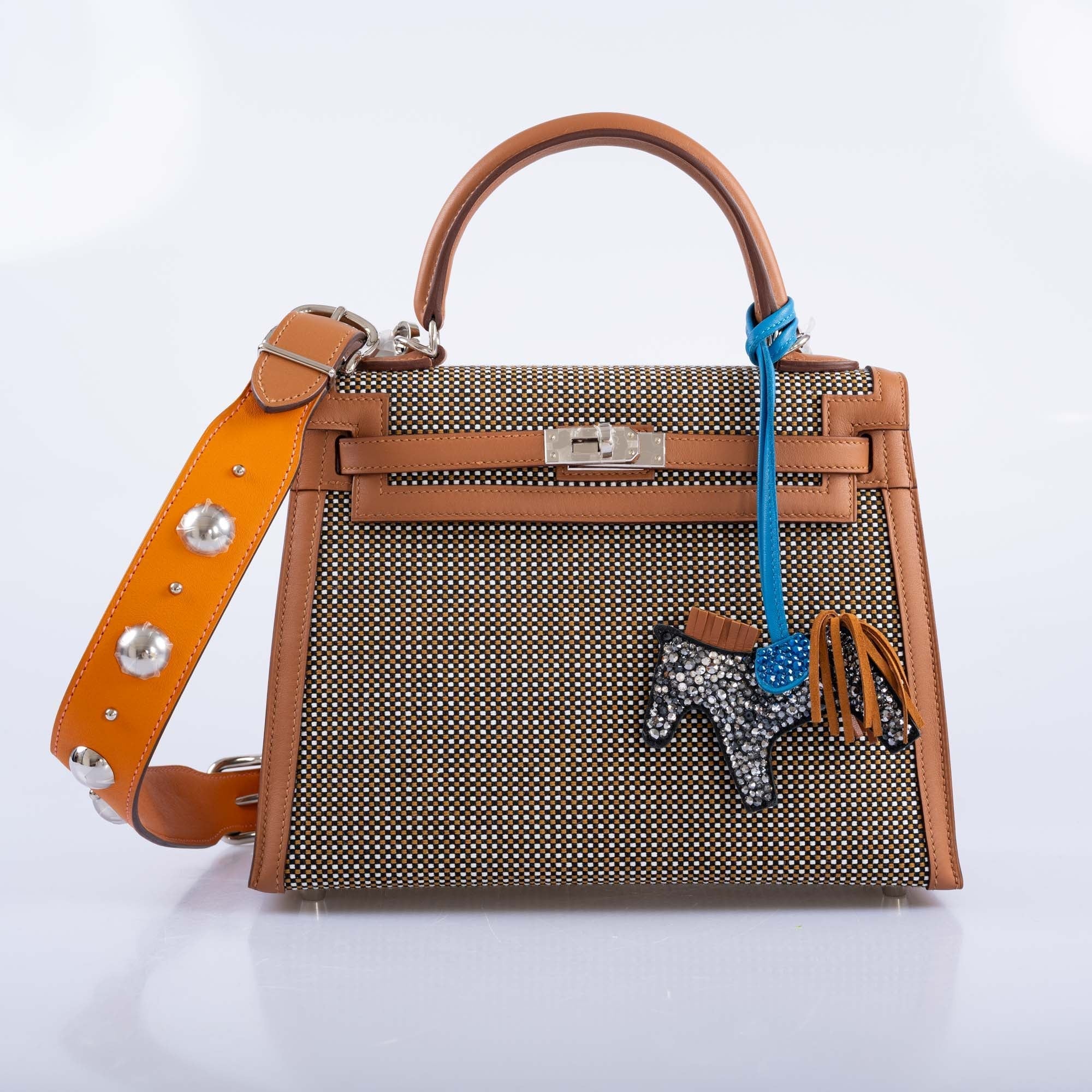 Hermès Kelly 25 Sellier Quadrille Sesame Swift and Canvas