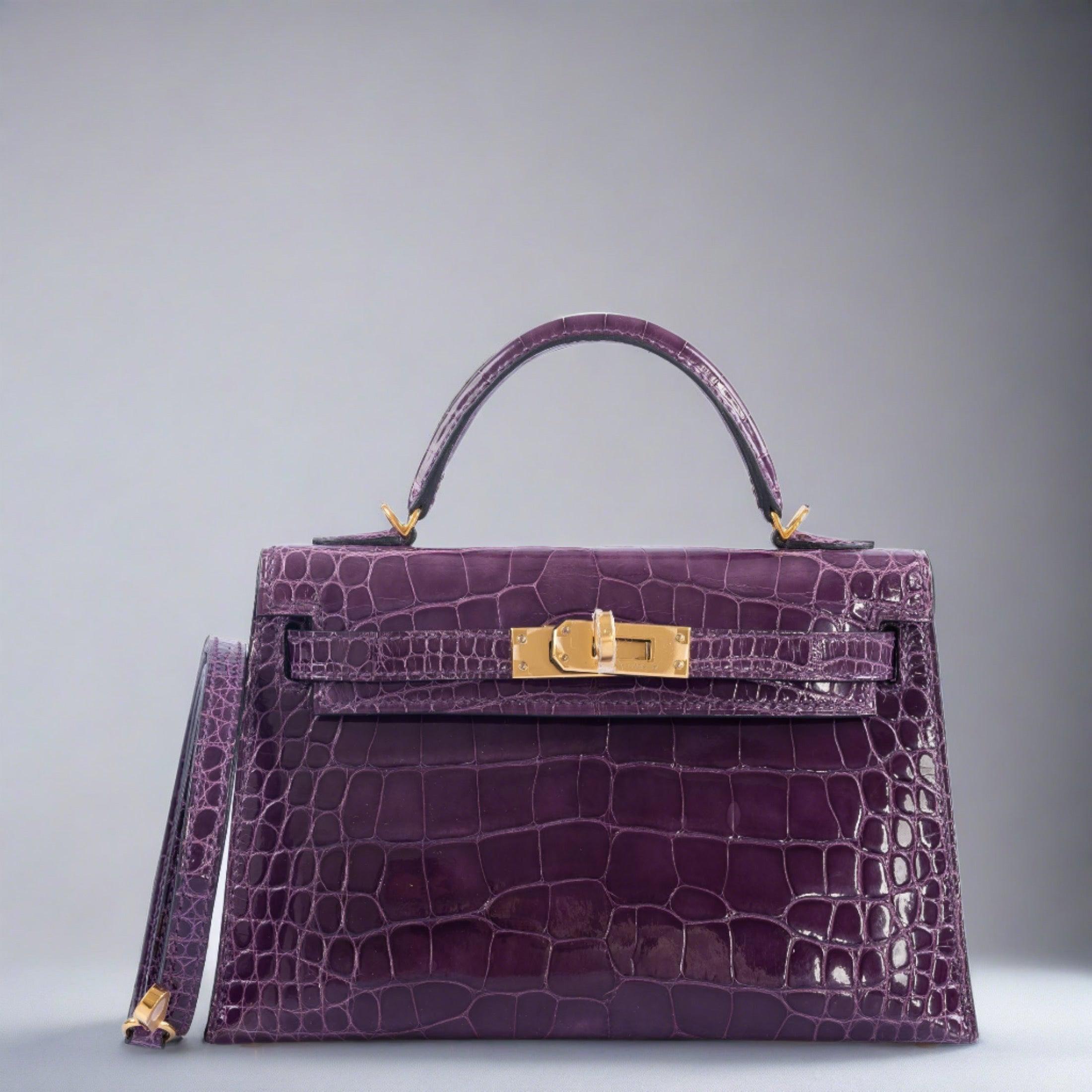 Hermès Kelly 20 Mini Sellier Amethyst Shiny Alligator with Gold