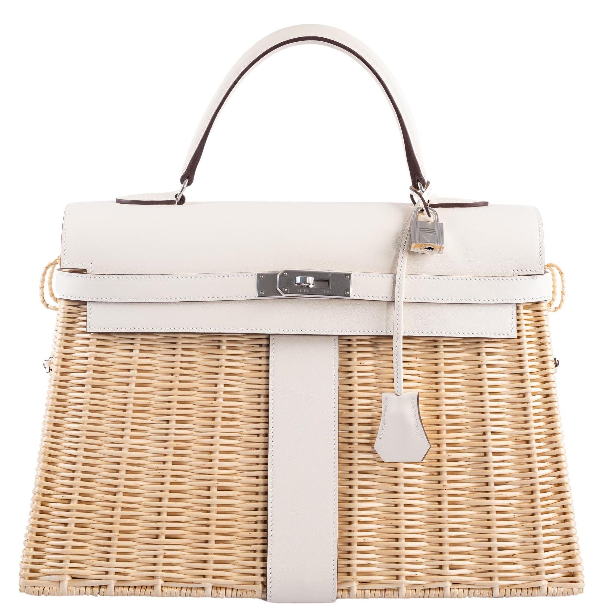 Hermès Picnic Kelly 35 Nata Swift and Osier Wicker Palladium