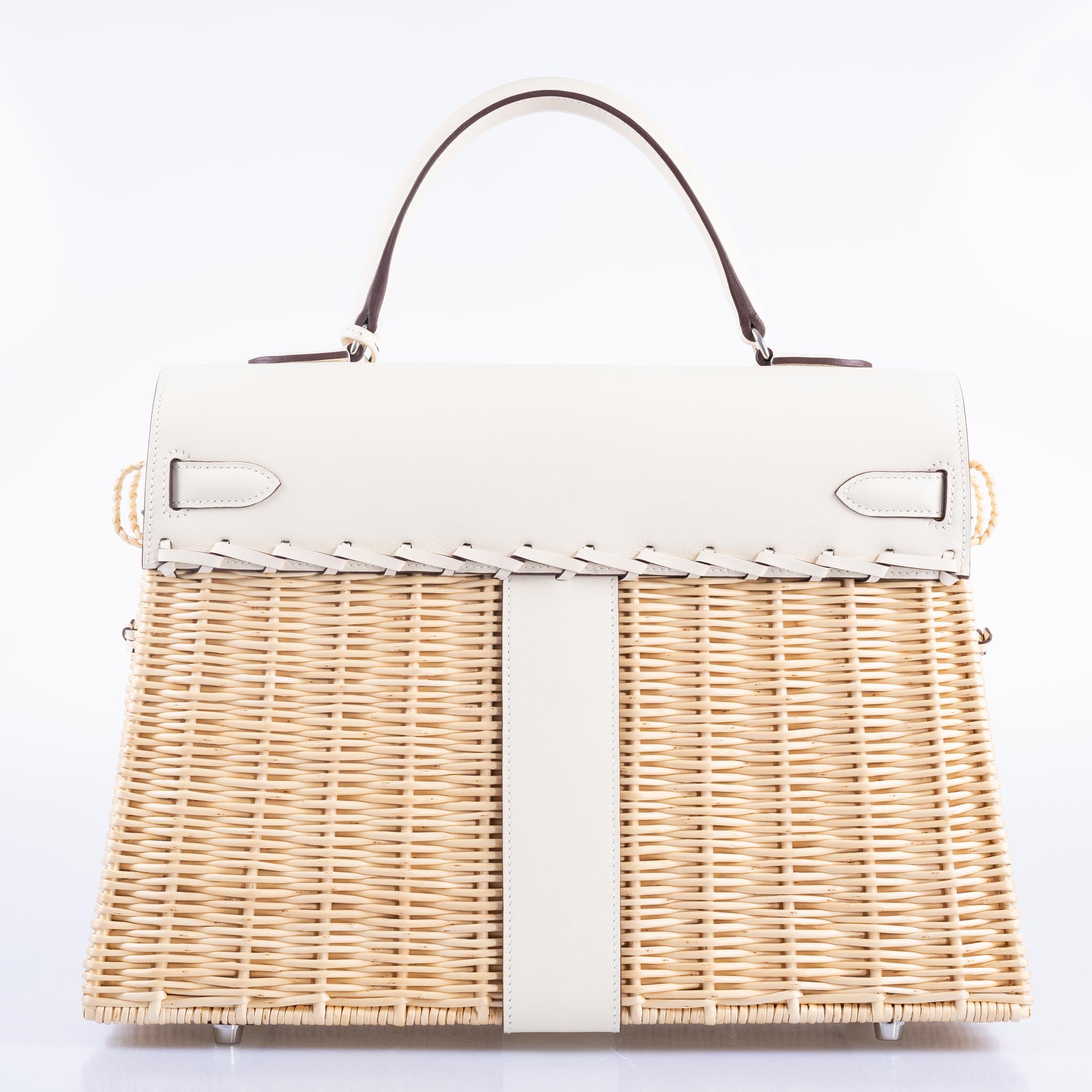 Hermès Picnic Kelly 35 Nata Swift and Osier Wicker Palladium
