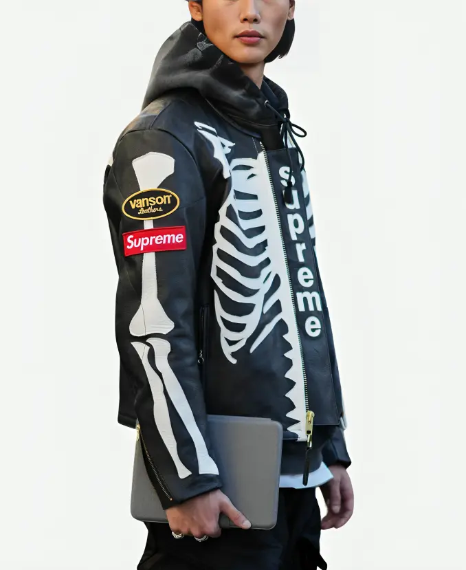 Skeleton Red Supreme Vanson Leather Bones Jacket - Jacket Era