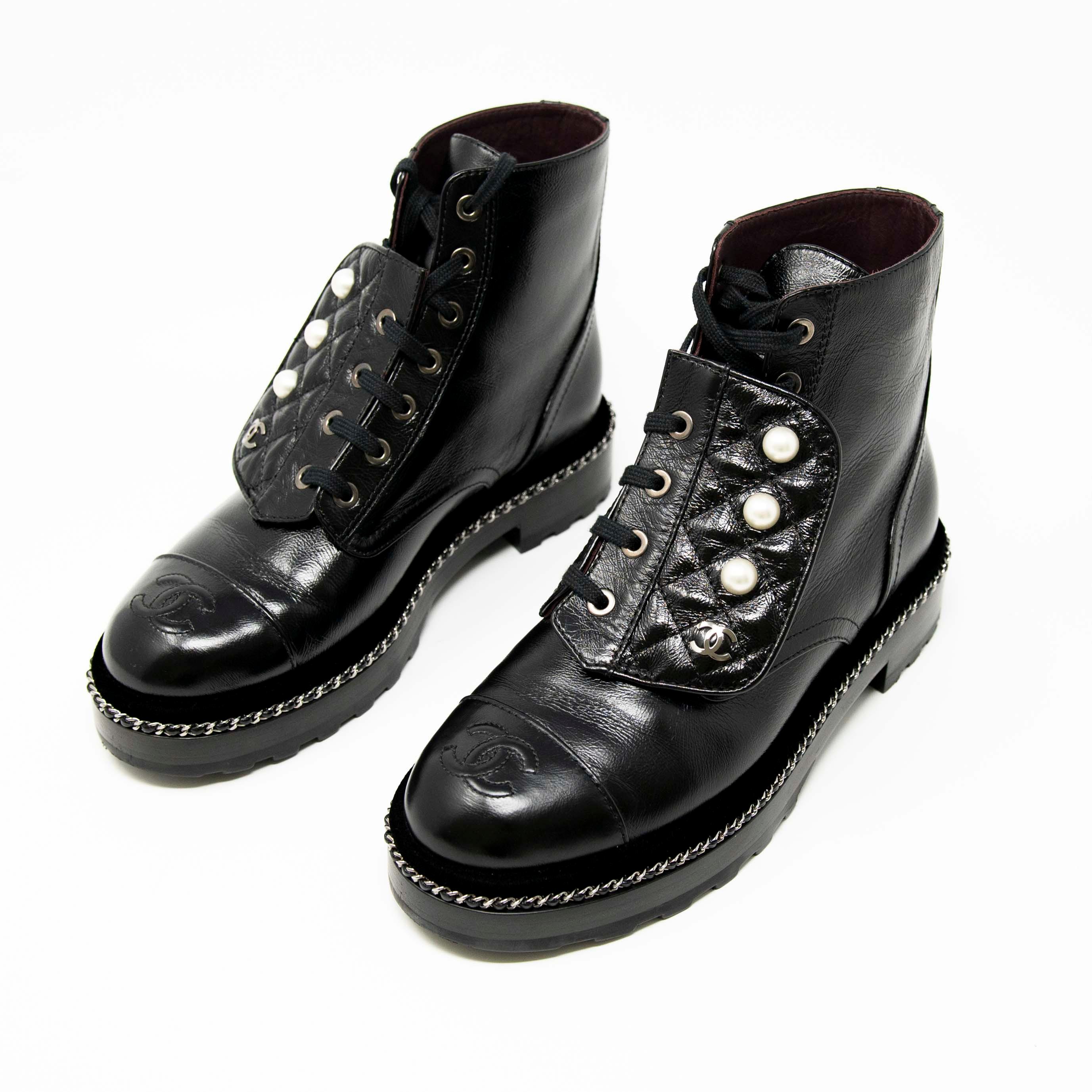 Chanel Black Combat Boots 36.5 | Jadore Couture