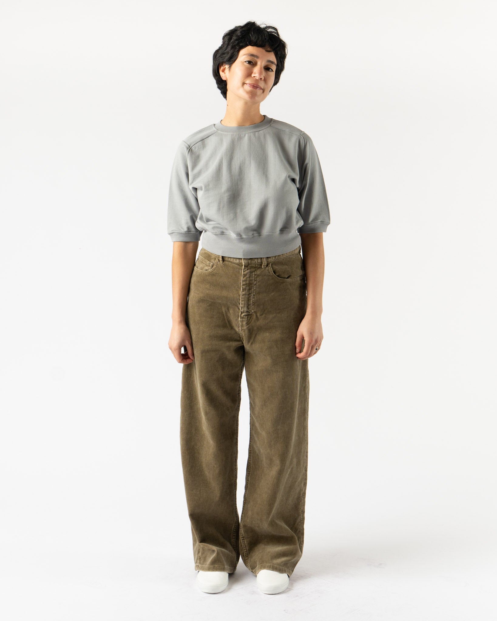 Auralee Pigment Dye Finx Corduroy Wide 5P Pants in Olive Brown