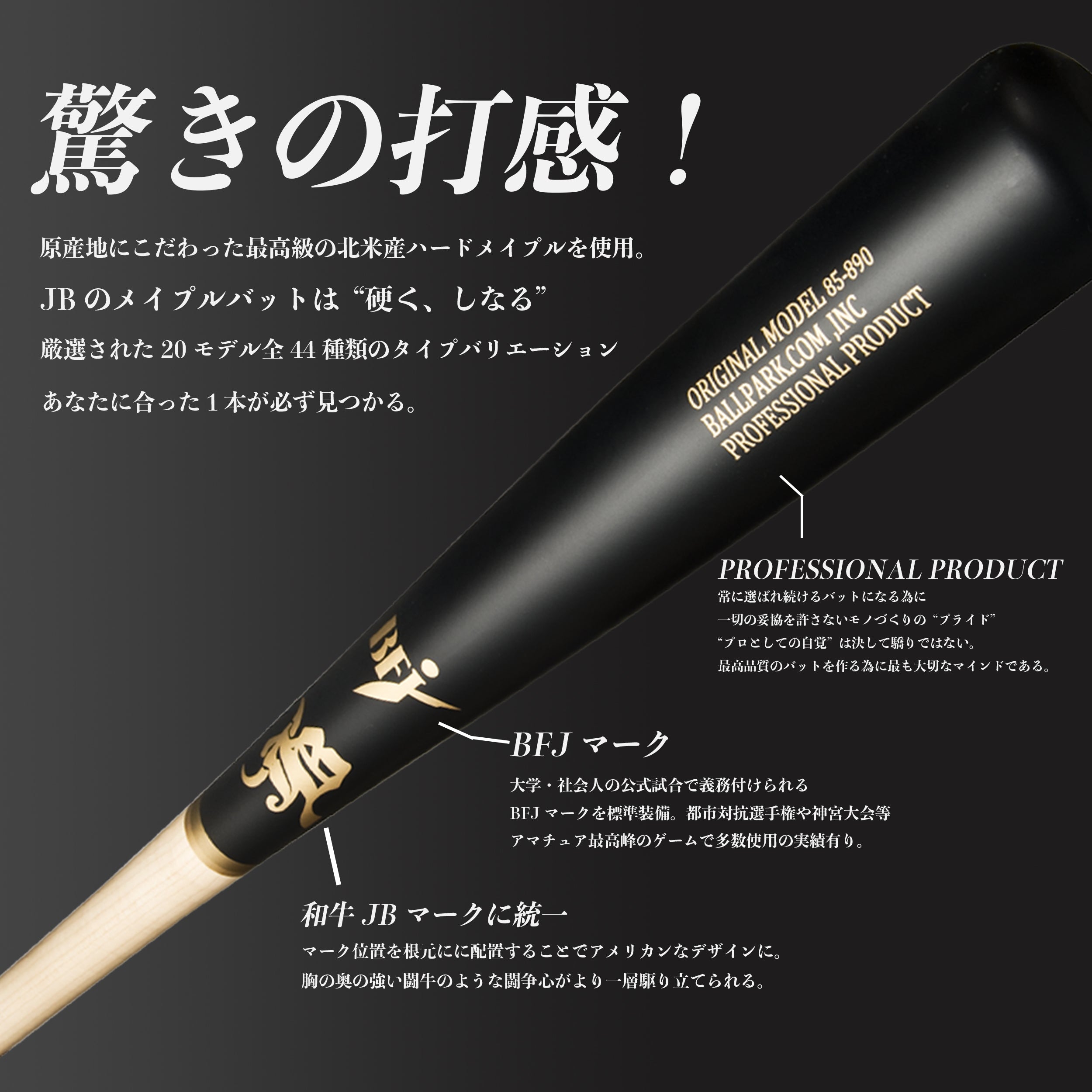84cm】WAGYU JB(和牛JB)バット/北米産メイプル/硬式用/木製/BFJマーク