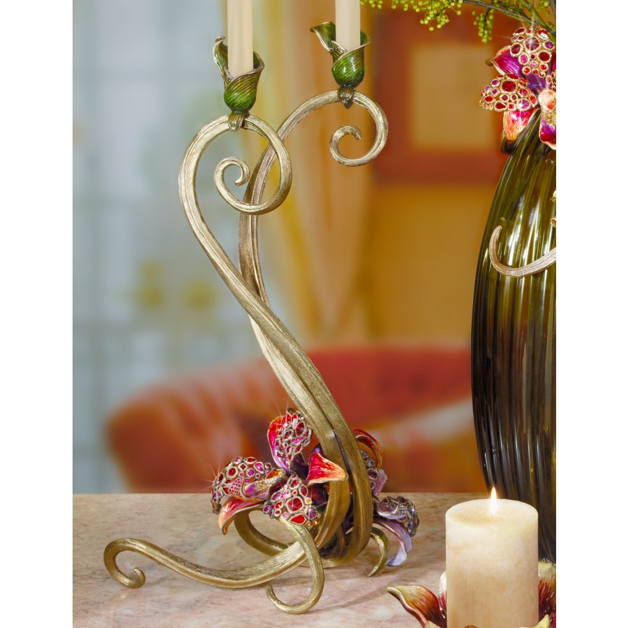 Jay Strongwater Roselyn Orchid Double Candlestick - Flora