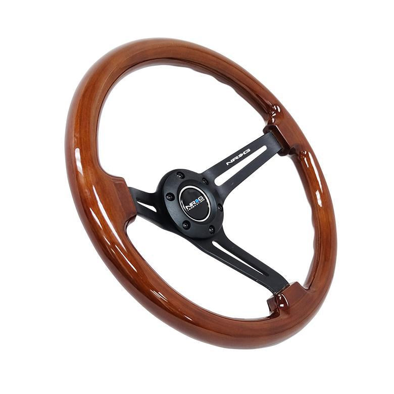 NRG Brown Wood Steering Wheel 3in Deep 350mm Black Matte - Universal |