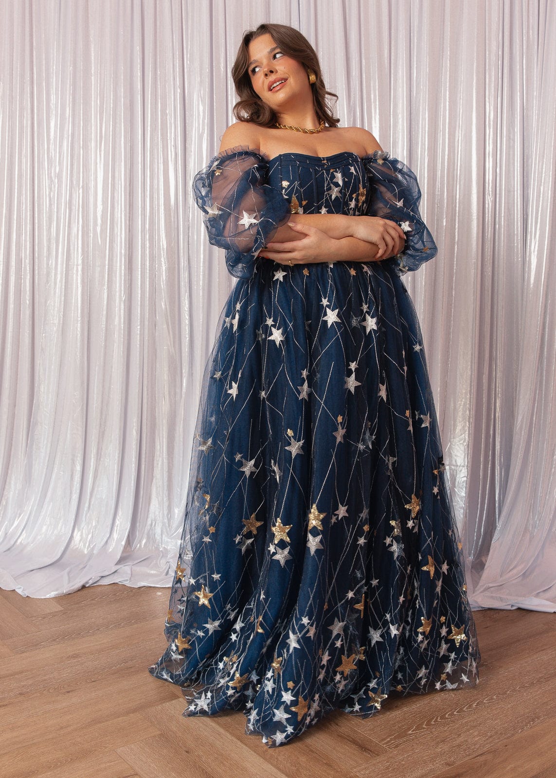 Starla Star Print Corset Maxi Dress - Navy | Occasion Dress in