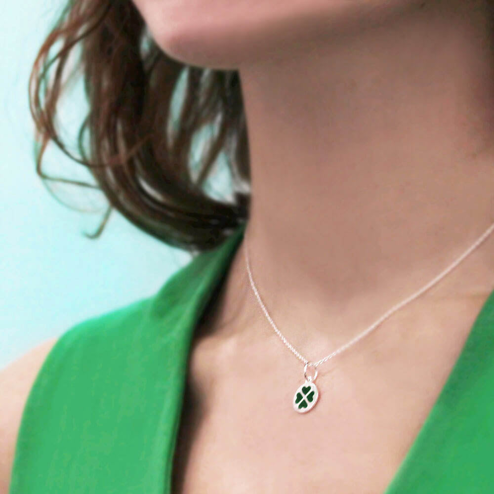 4 leaf Clover Charm Green Enamel Silver Mini – JET SET CANDY