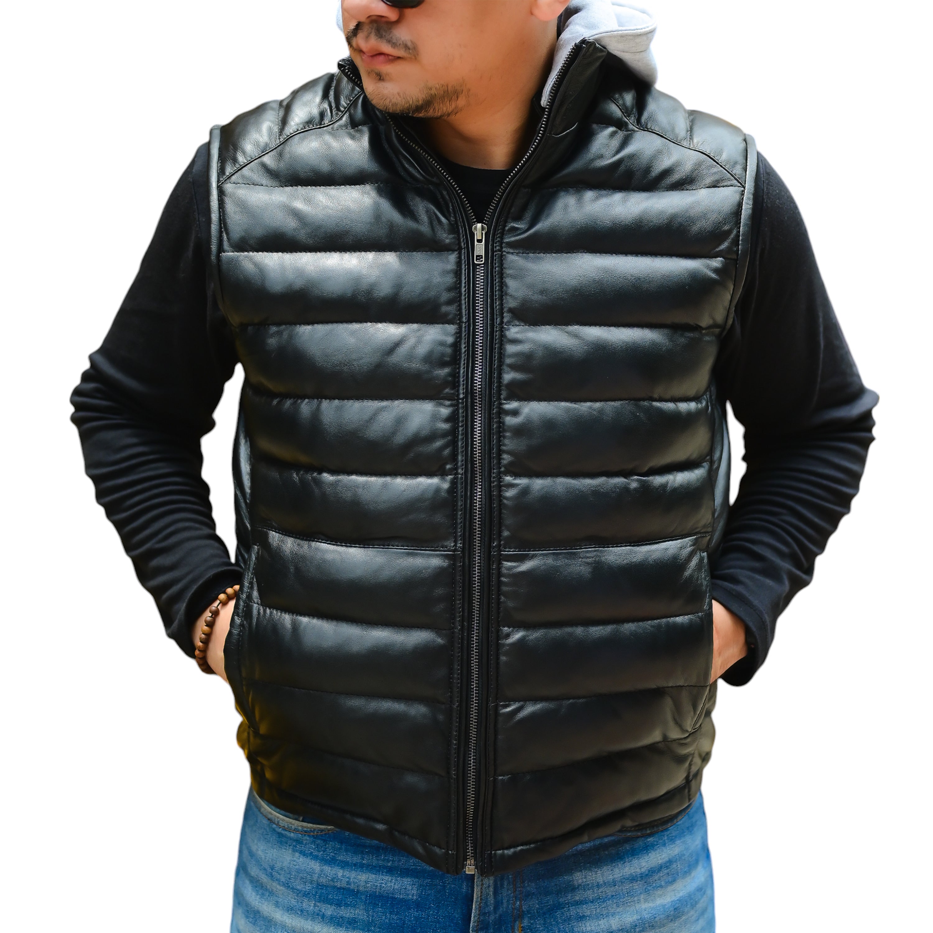 Jild Leather Puffer Vest with Removable Hood – Jildleather