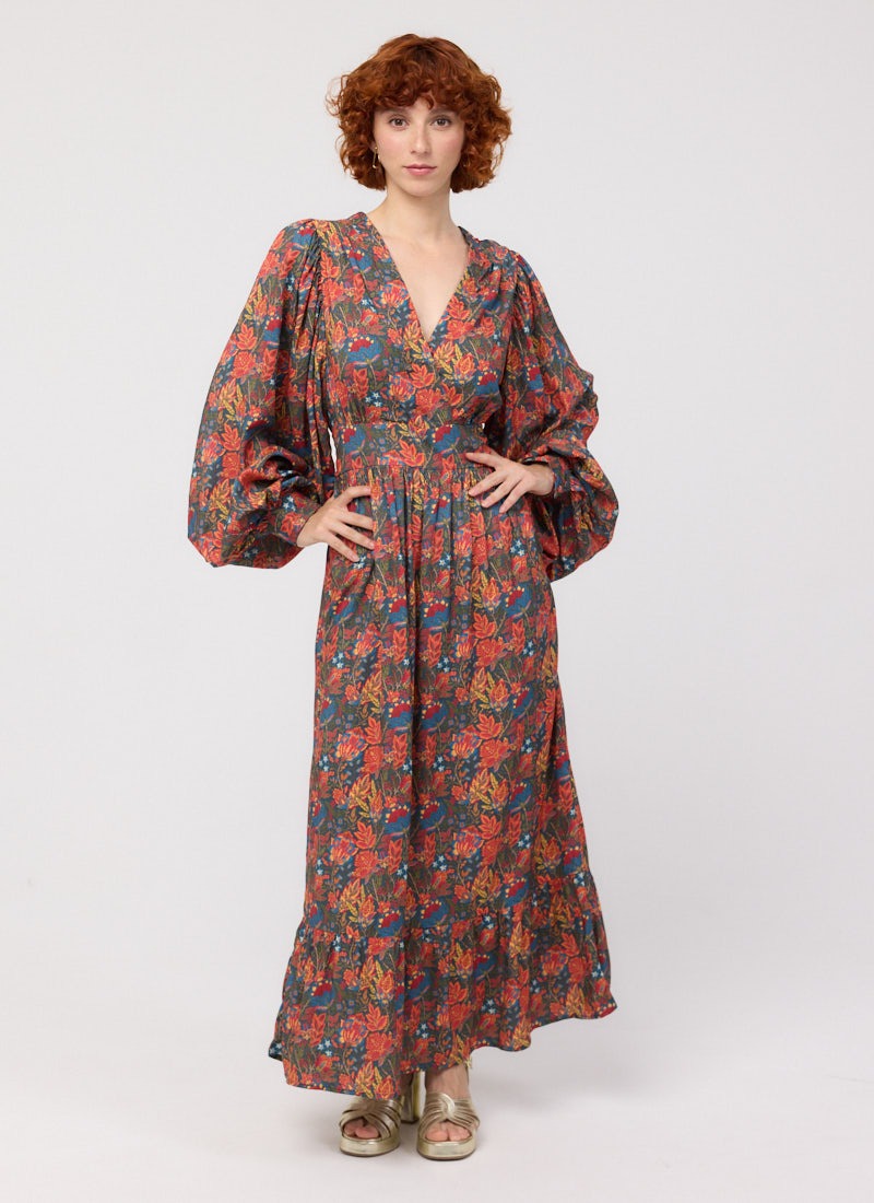 Victoria Midnight Floral Print Balloon Sleeve Midaxi Dress