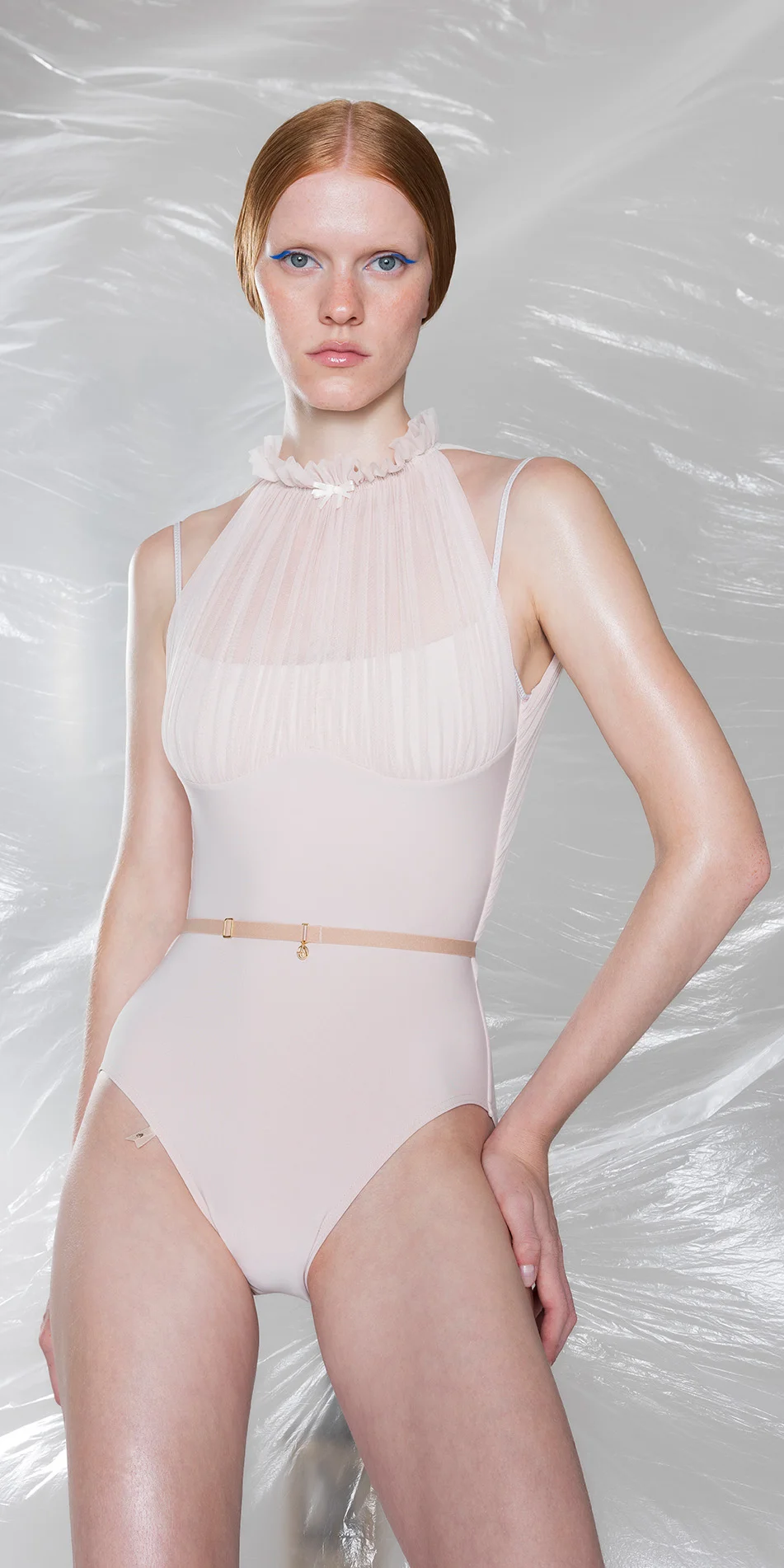 Classic cross-back leotard in pearl pink | Just A Corpse