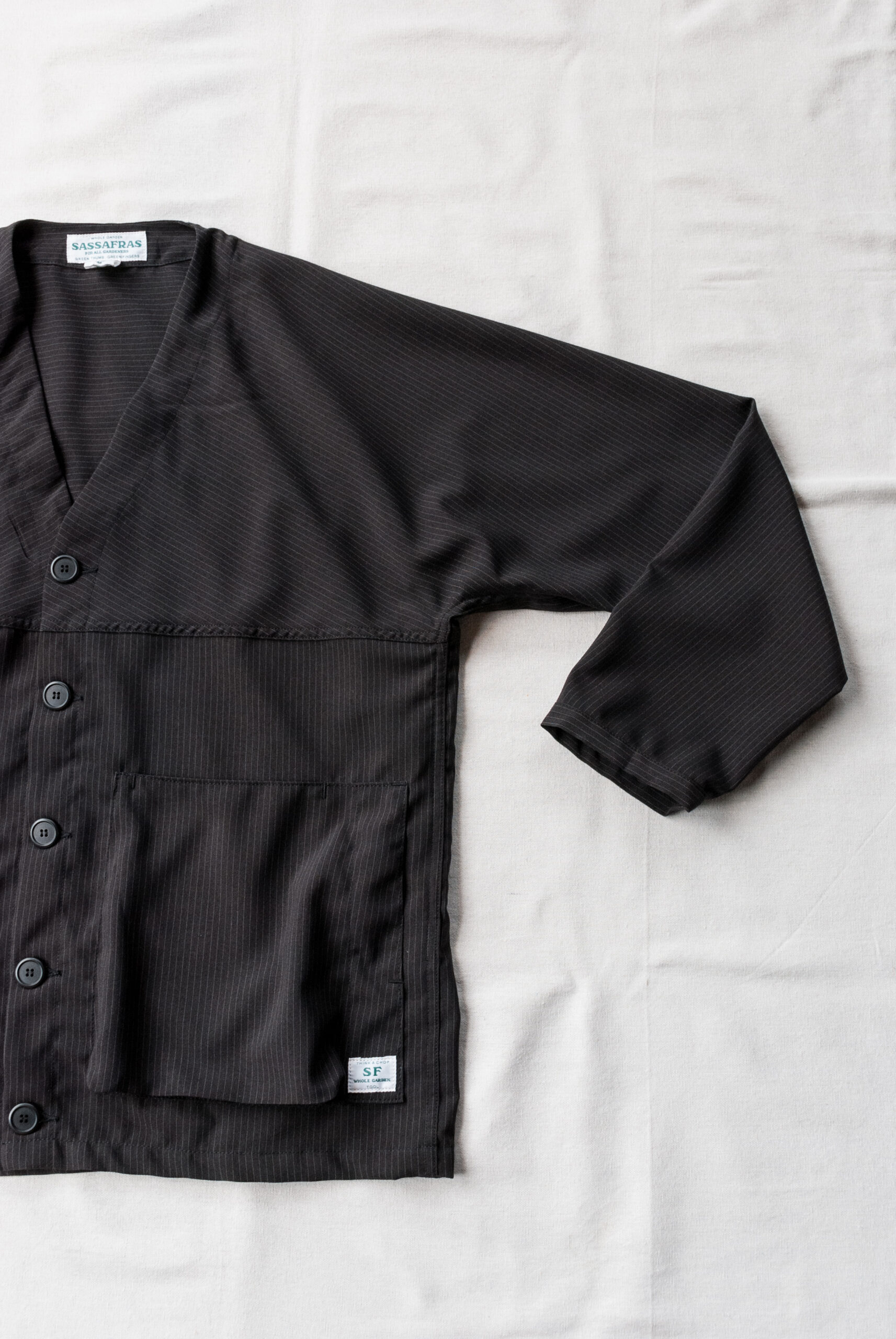 SASSAFRAS Digs Crew Carde Jacket Wool Like Tropical Black Stripe