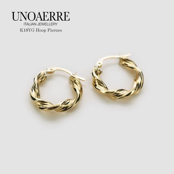 UNOAERRE/ウノアエレ K18イエローゴールド フープピアス イタリア製