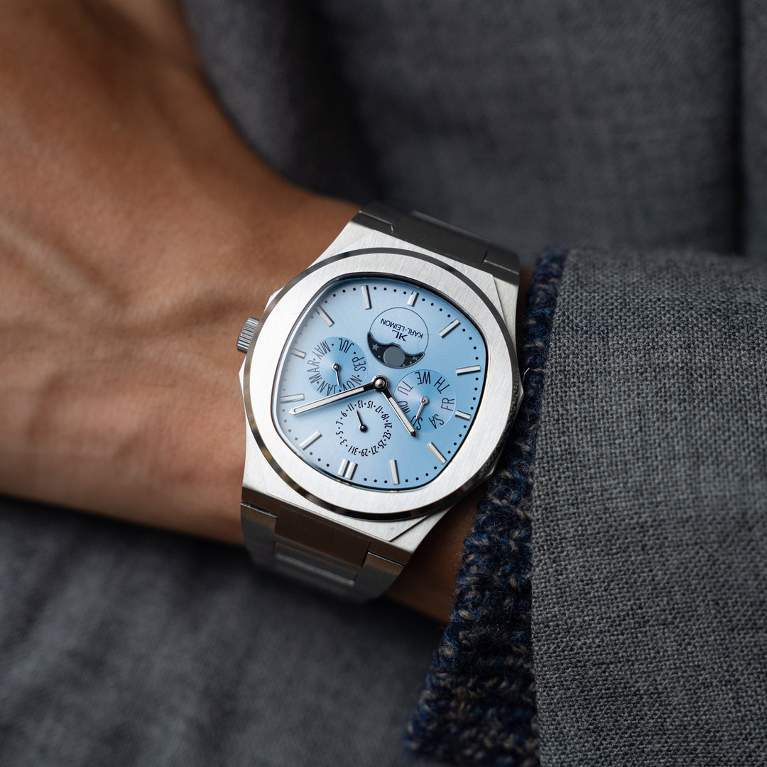 Triple Calendar Moonphase Ice Blue - KARL-LEIMON Watches