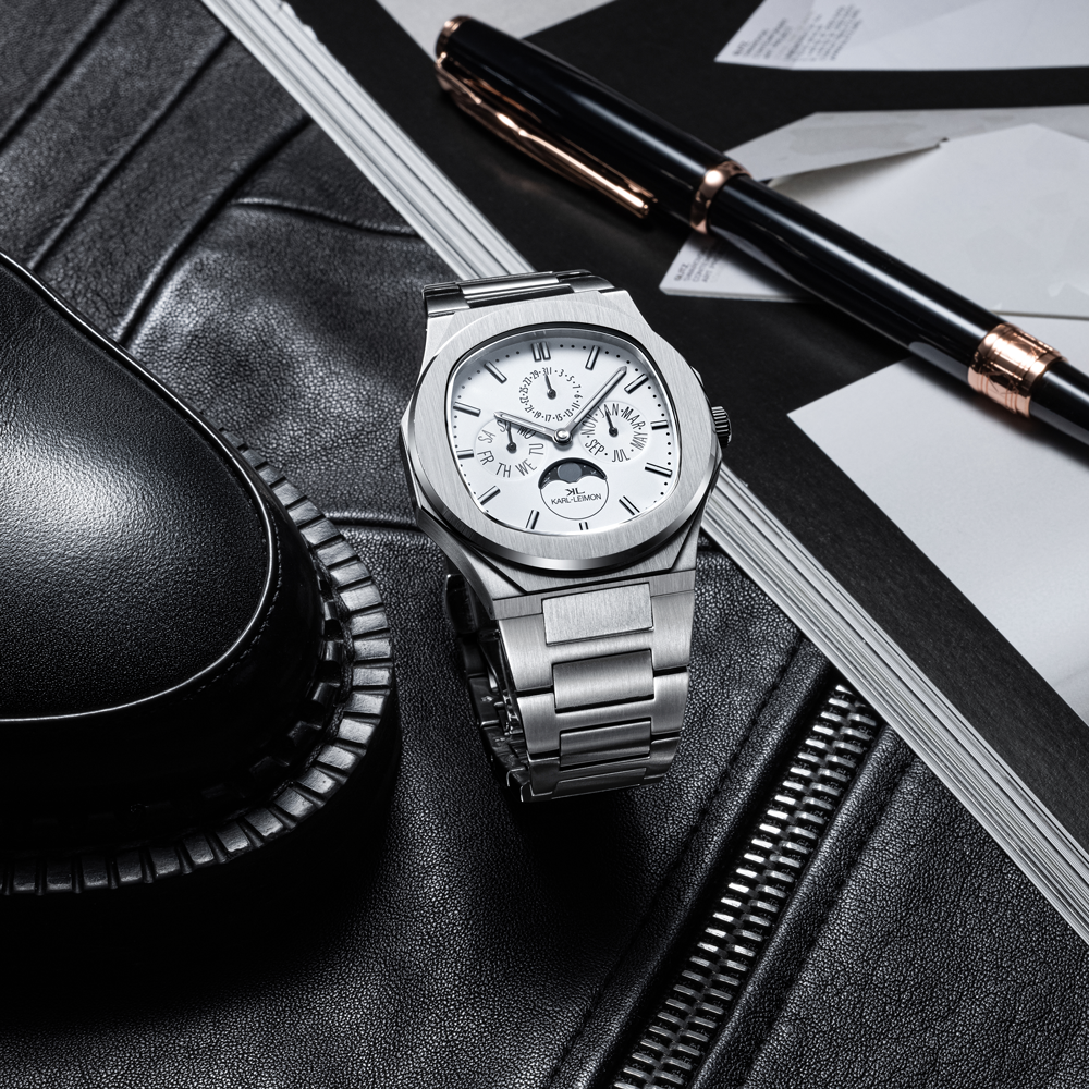 Triple Calendar Moonphase WHITE - KARL-LEIMON Watches