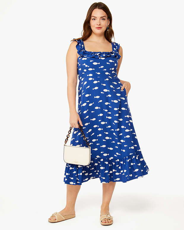 Graphic Fish Ruffle Midi Dress | Kate Spade Outlet