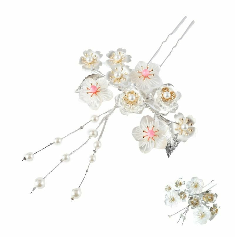 本べっ甲 純金蒔絵螺鈿かんざし 蔦文様（パール付き）バチ型 | かづら