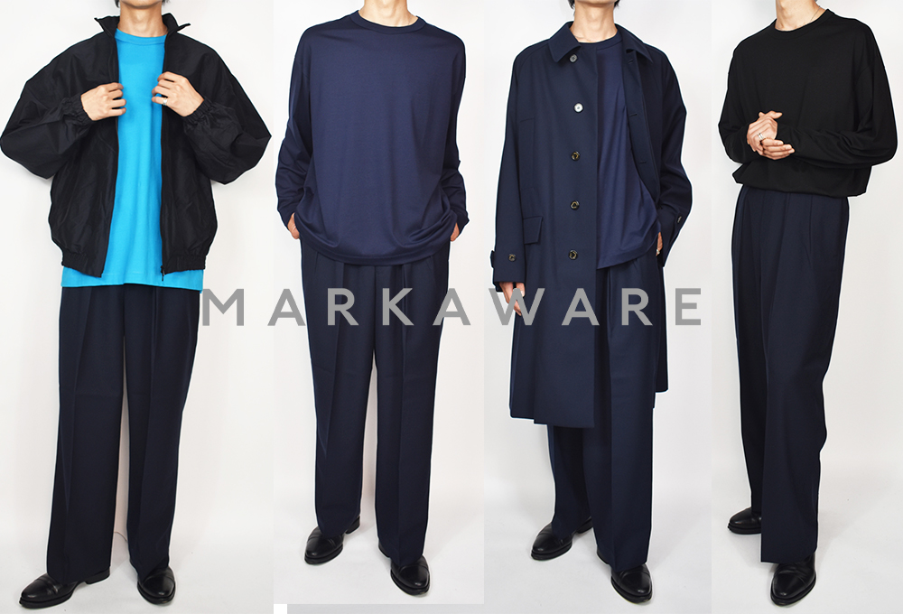 MARKAWARE (マーカウェア) DOUBLE PLEATED TROUSERS NAVYのご紹介