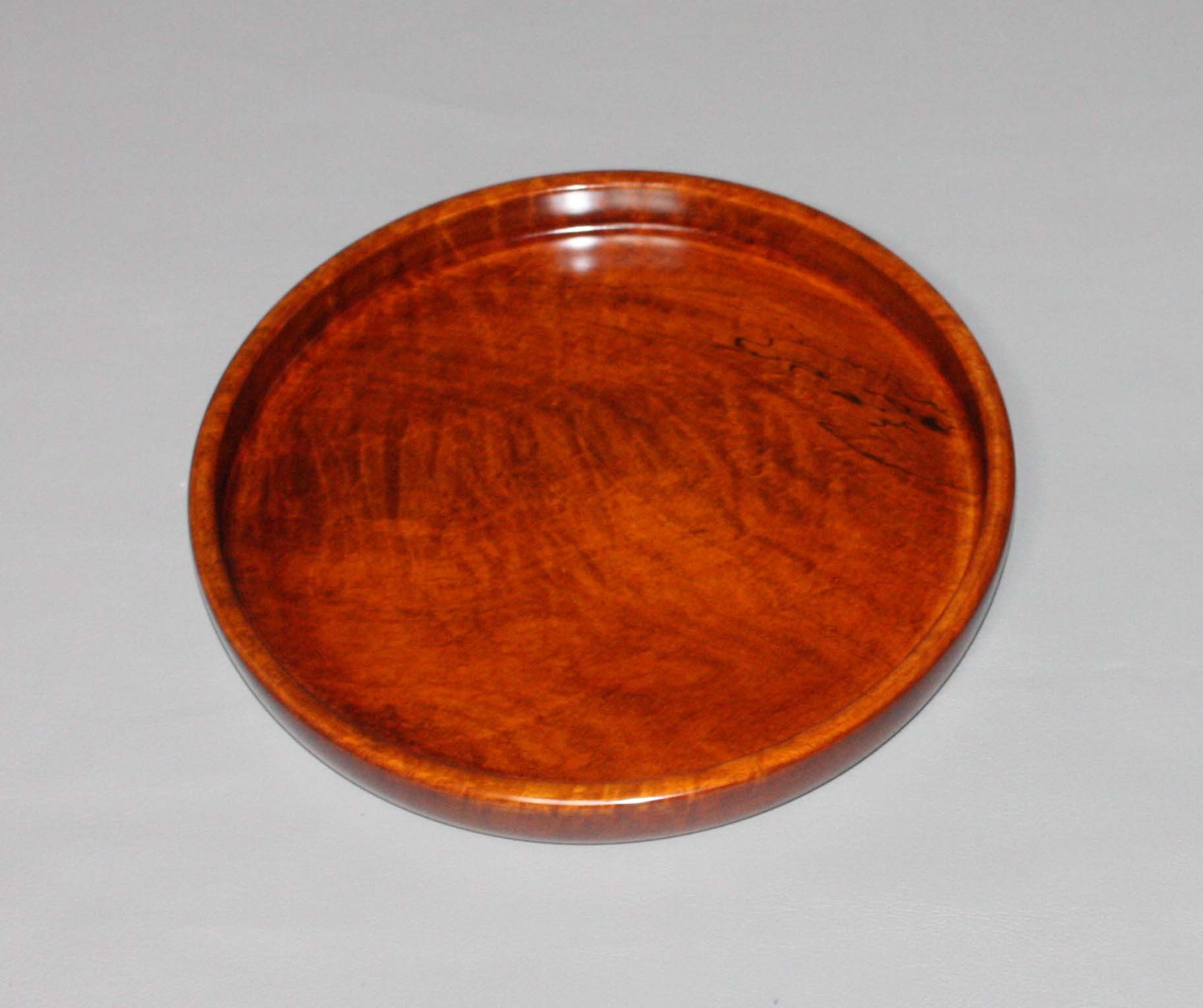 丸盆 栃縮杢 直径 23cm 高さ 3cm 本漆塗り - 鶴山漆器 おぐら