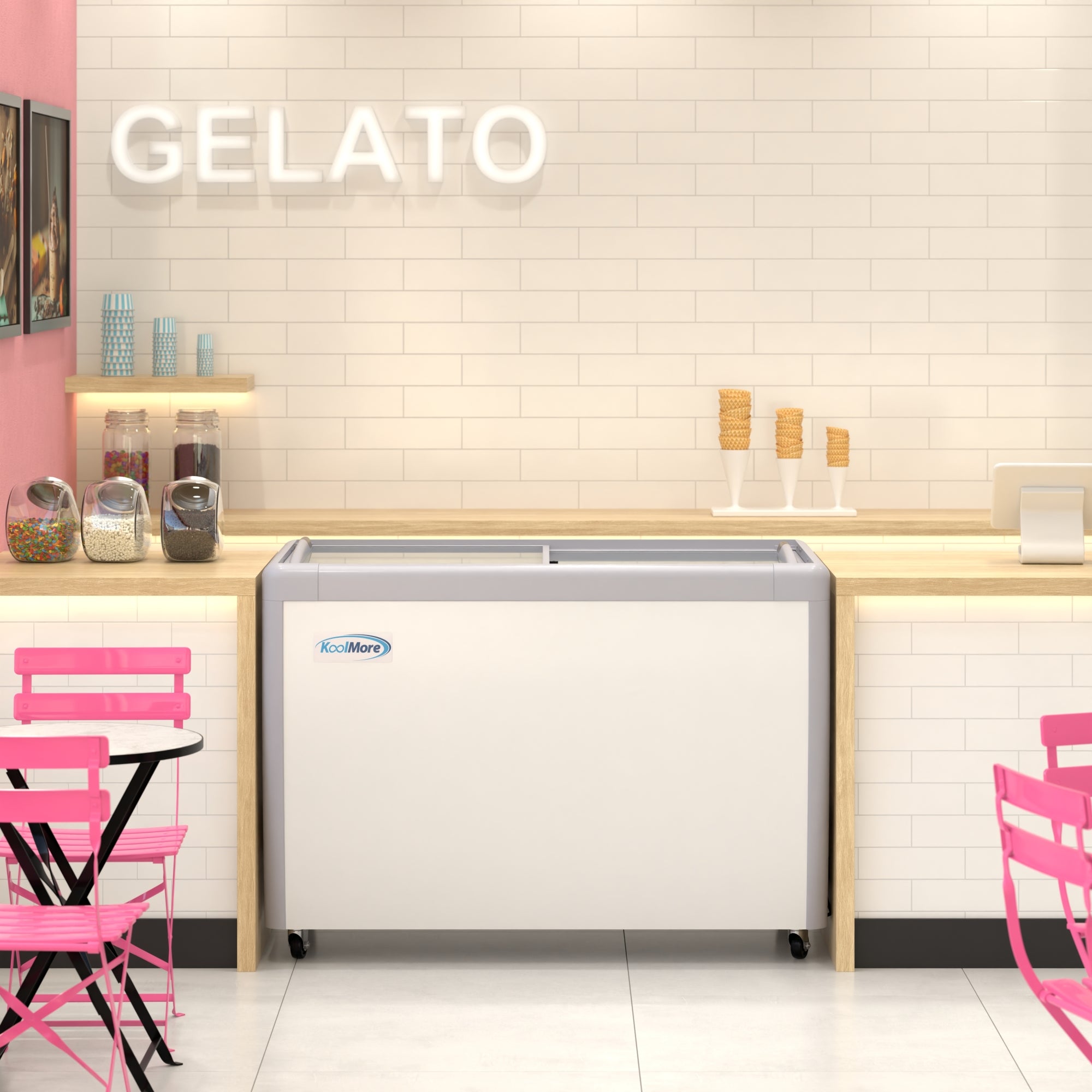50 in. 9-Pan Gelato Dipping Cabinet Display Freezer with Sliding