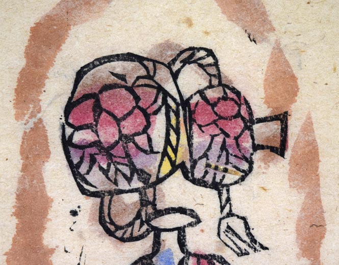 棟方志功「貧乏の美（「火の願ひ板画柵」より）」板画に裏手彩 絵画